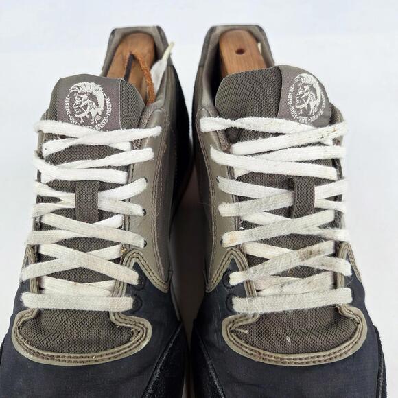 Diesel Aramis Sneakers US 9.5 Mens Black Olive Leather Y2K Vintage Casual Shoes - Picture 9 of 11